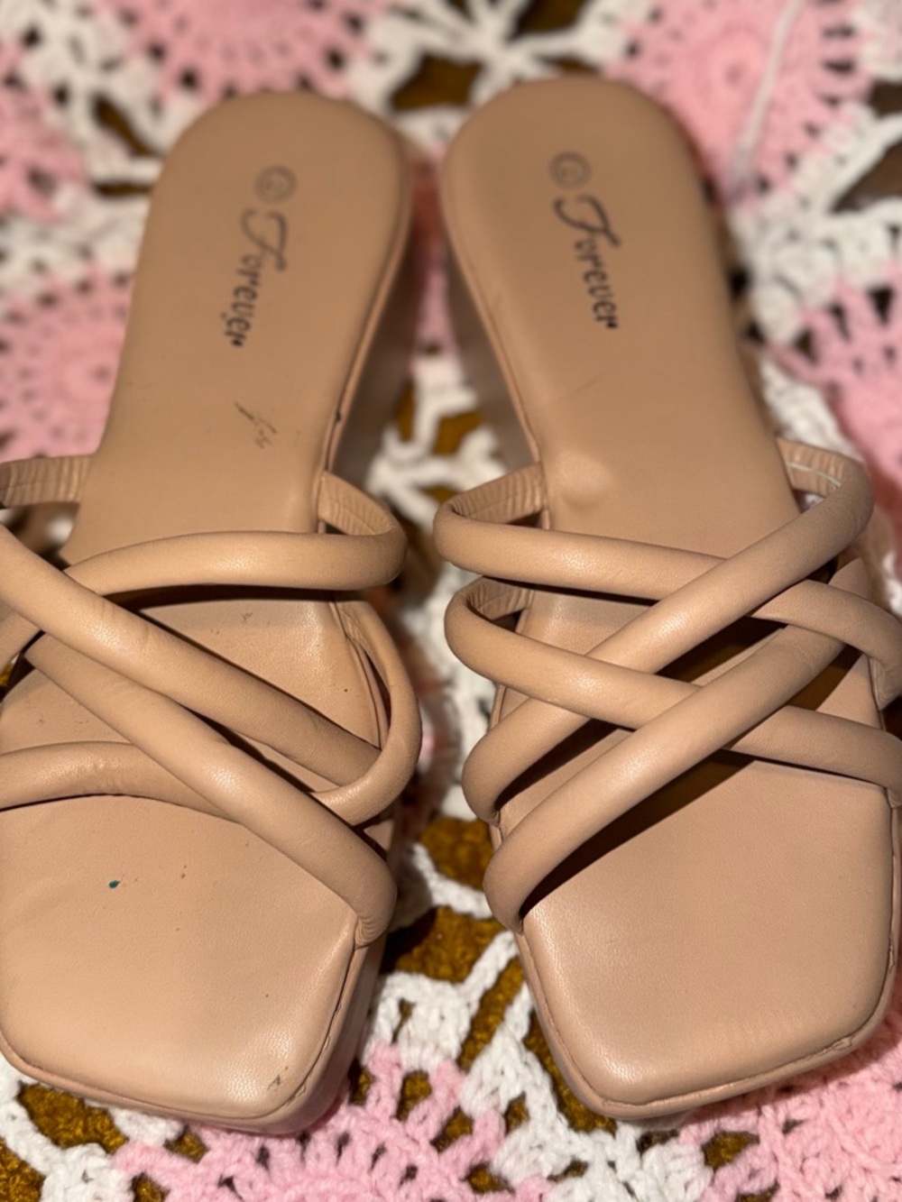 Forever 21 Blush Nude Strappy Slide Mules